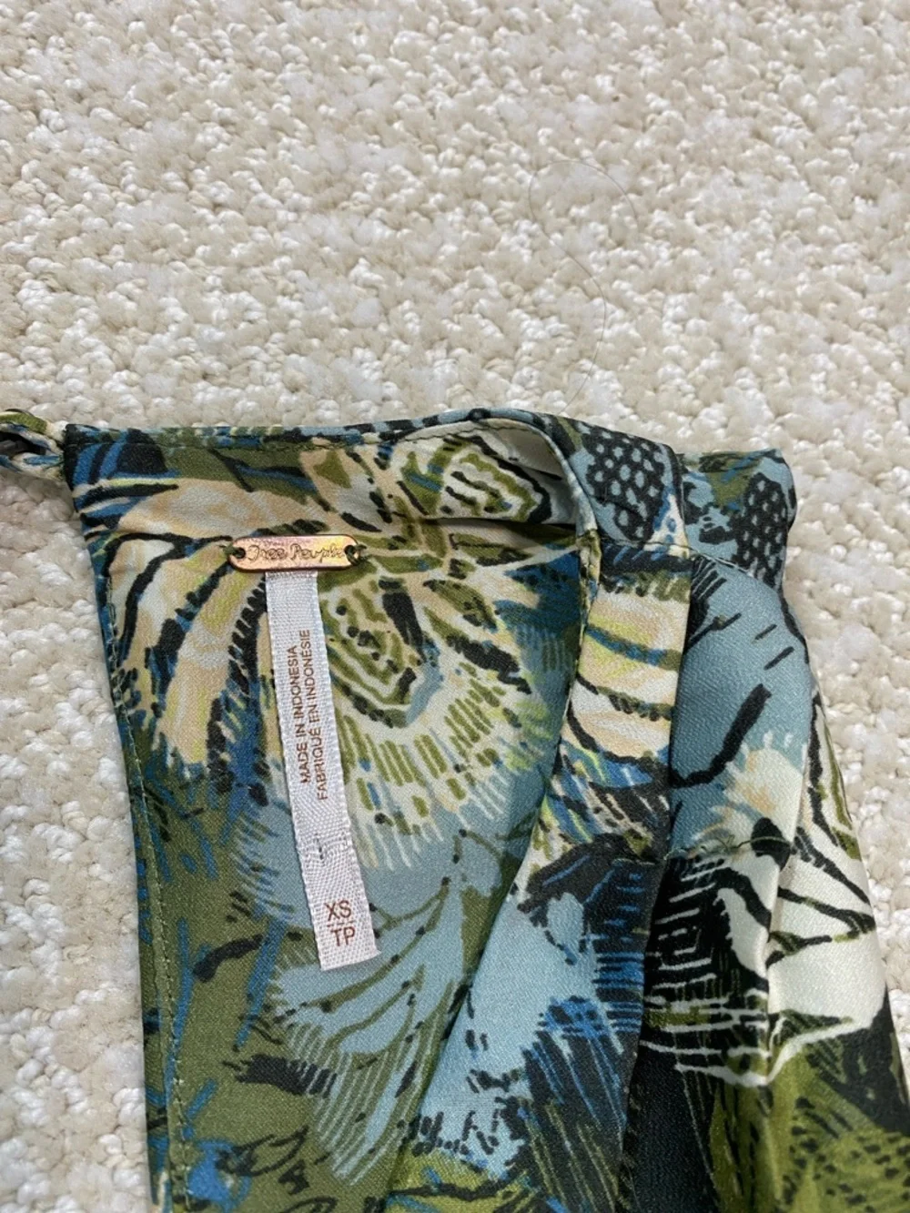 Free People Olive Green and Cream Floral Halter Mini Dress Size XS